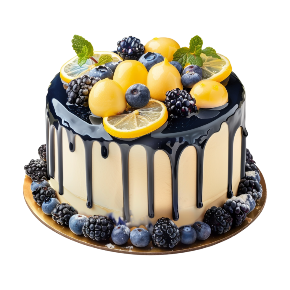 Berries and Lemon Cake on Transparent Background png