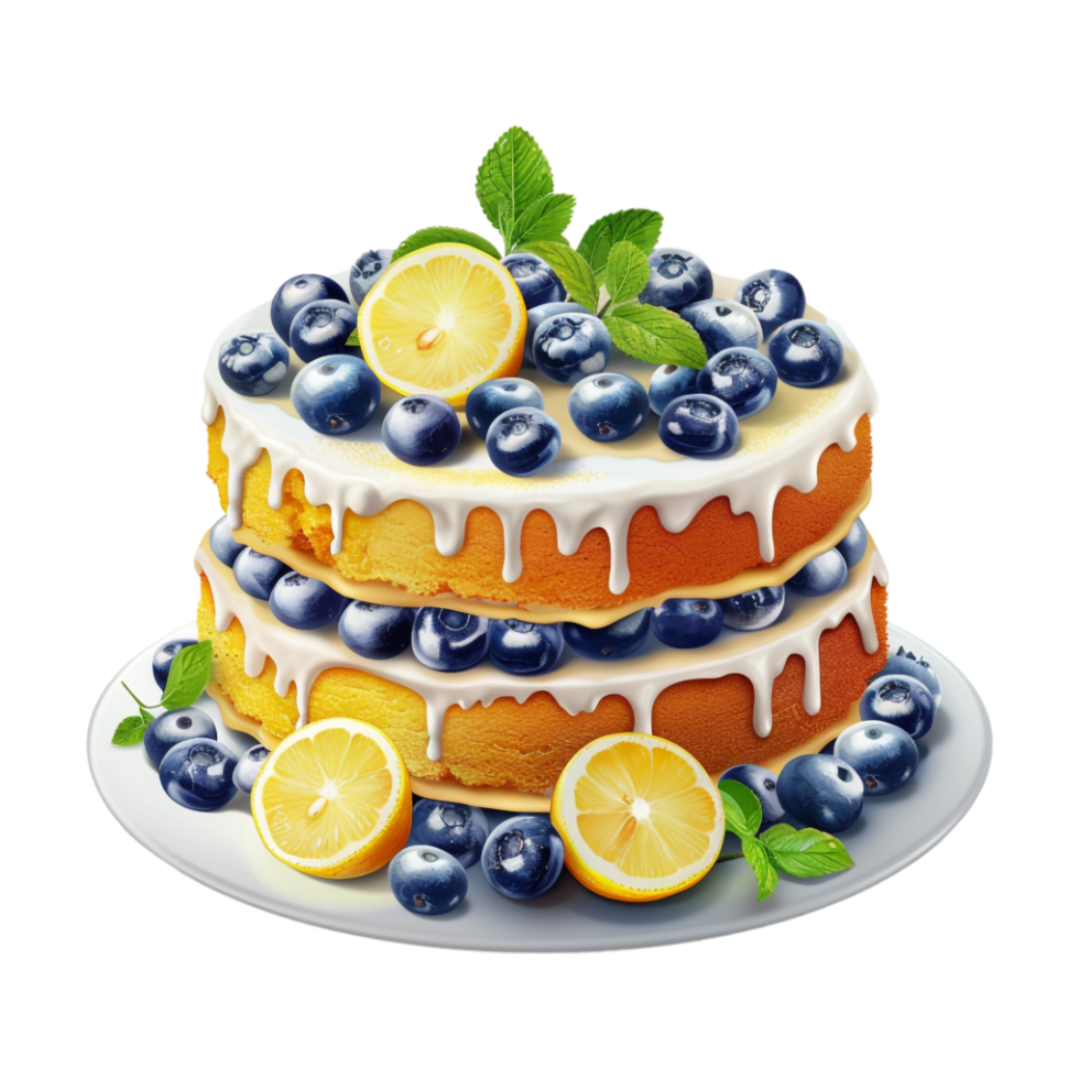 Berries and Lemon Cake on Transparent Background png