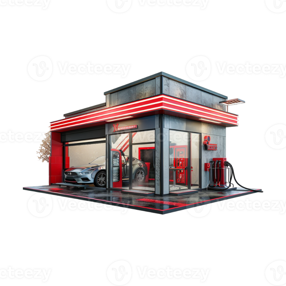 Car Washing Shop Isometric on Transparent Background png