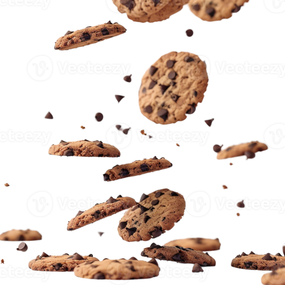 Chocolate Cookies in Air on Transparent Background png