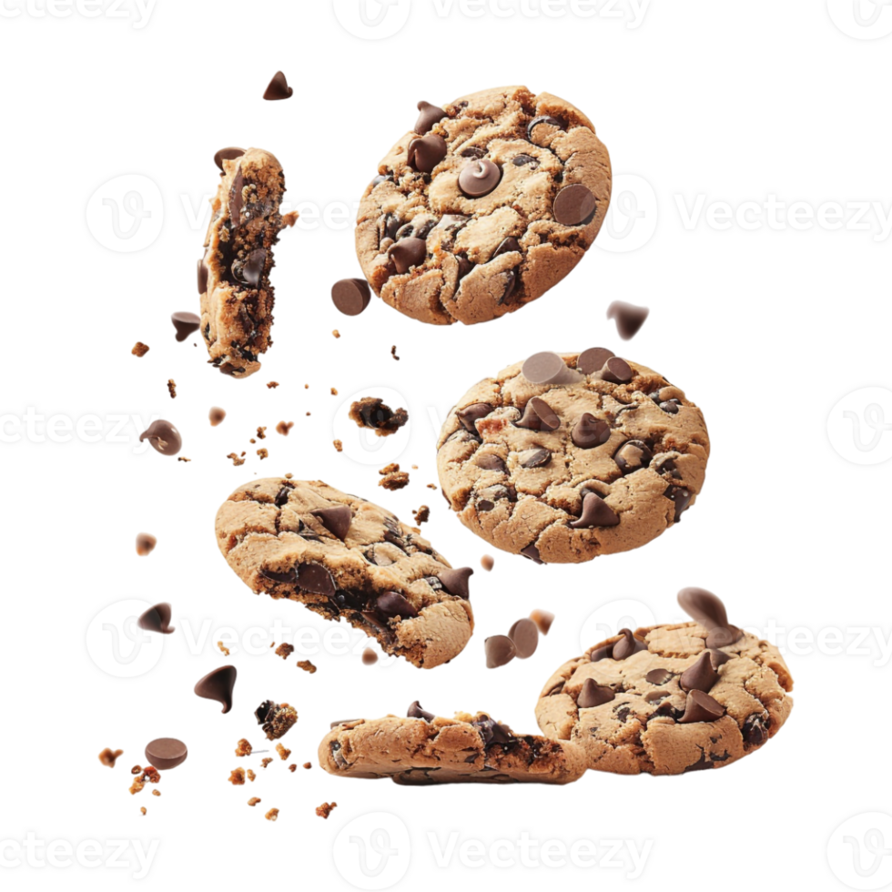 Chocolate Cookies in Air on Transparent Background png