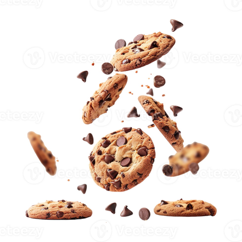 Chocolate Cookies in Air on Transparent Background png