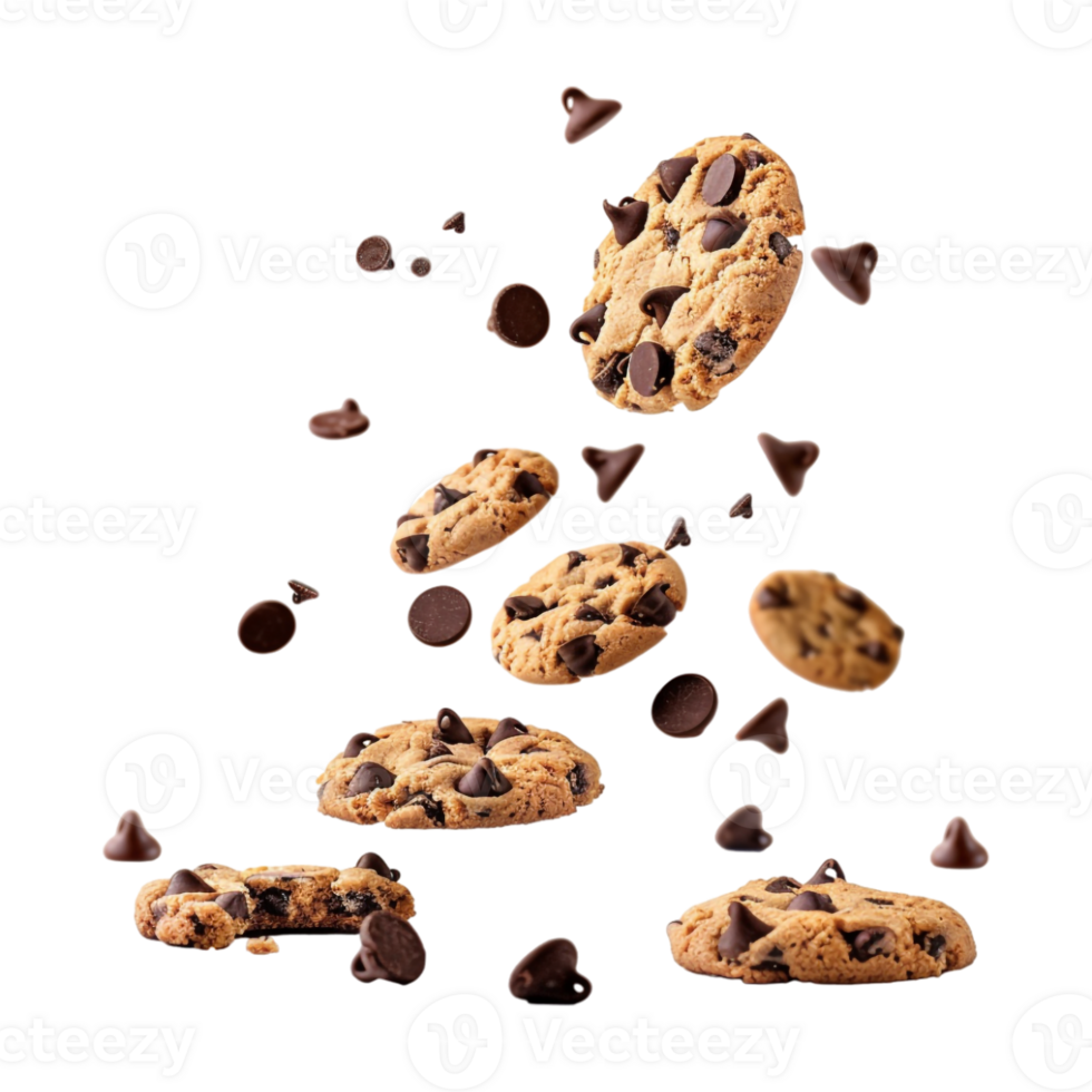 Chocolate Cookies in Air on Transparent Background png
