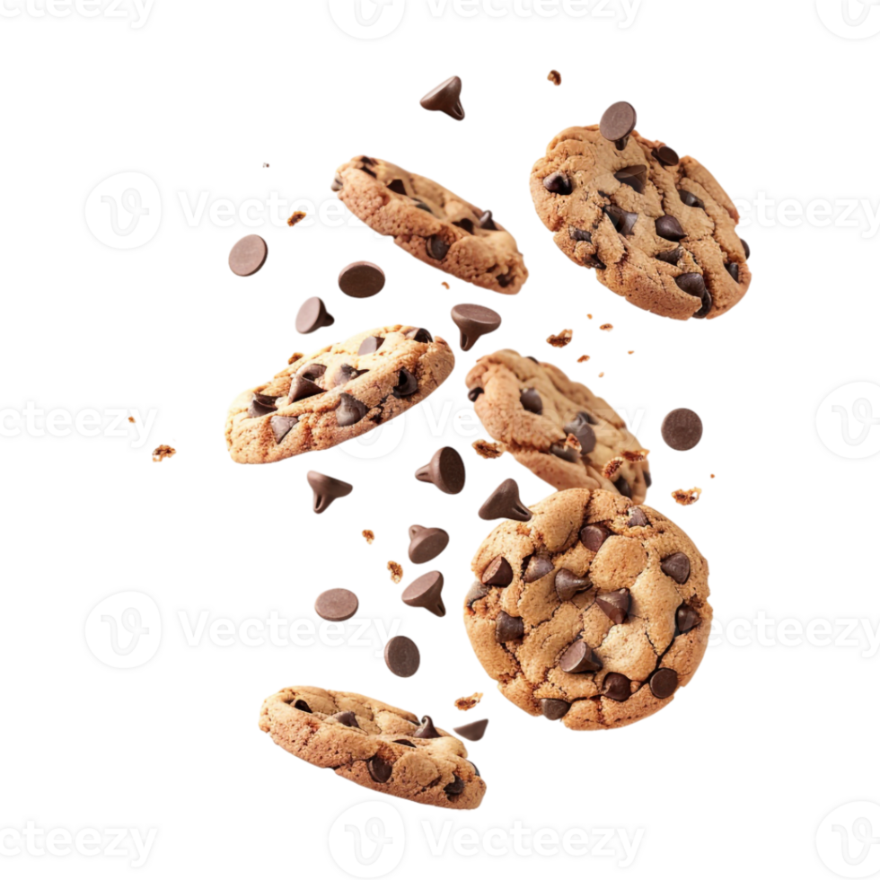 Chocolate Cookies in Air on Transparent Background png