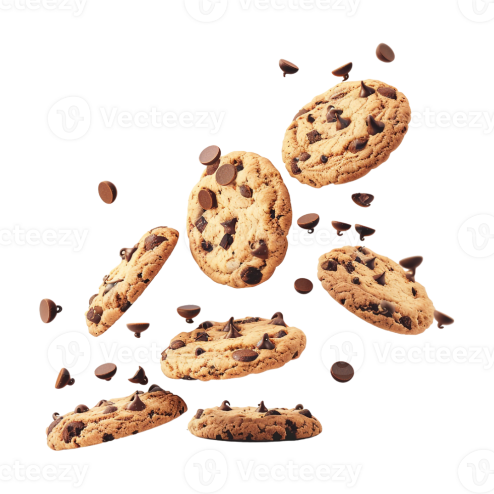 Chocolate Cookies in Air on Transparent Background png