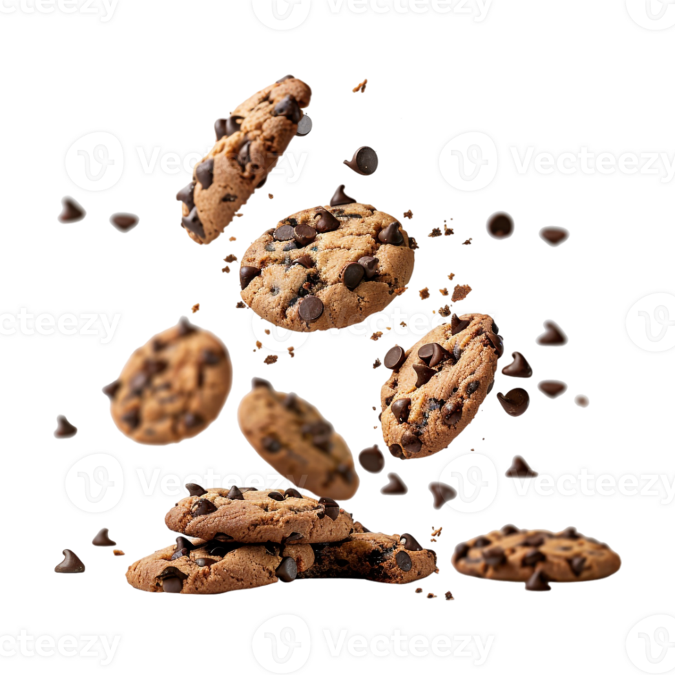 Chocolate Cookies in Air on Transparent Background png