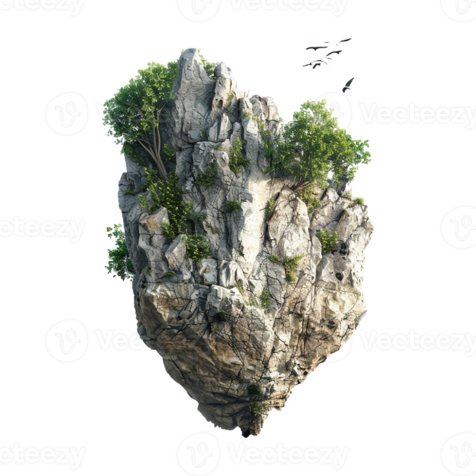 Rocky island with palm trees on Transparent Background png