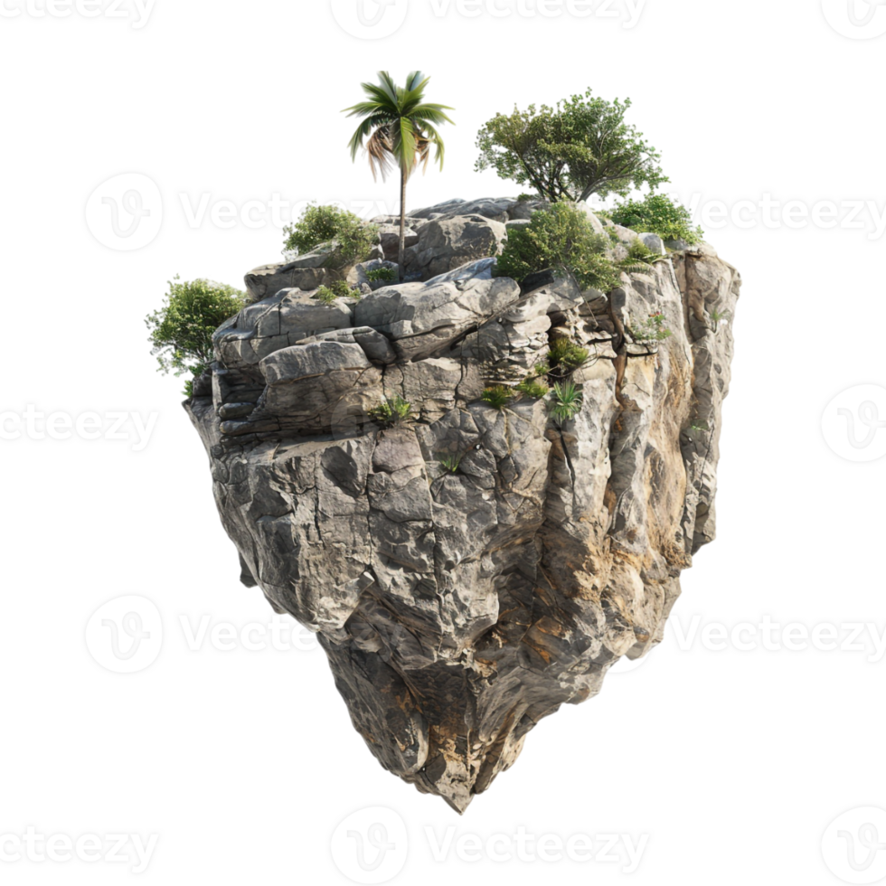 Rocky island with palm trees on Transparent Background png