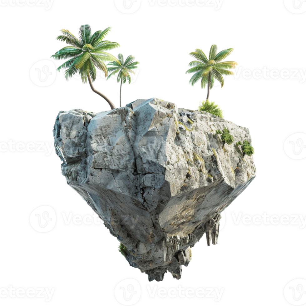 Rocky island with palm trees on Transparent Background png