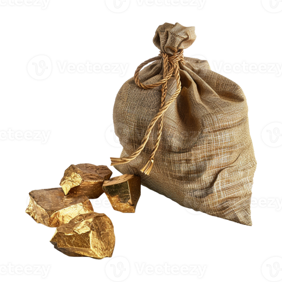 Gold Bag with Raw Stones on Transparent Background png