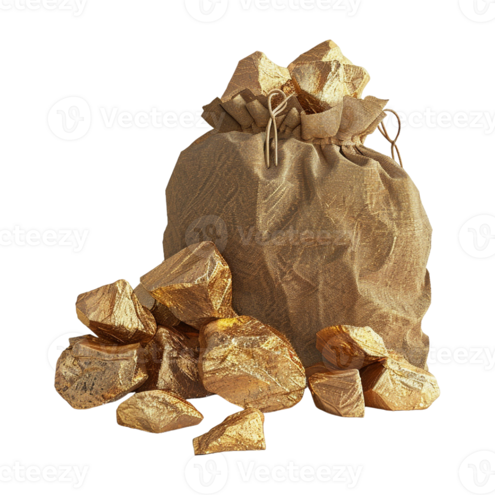 Gold Bag with Raw Stones on Transparent Background png