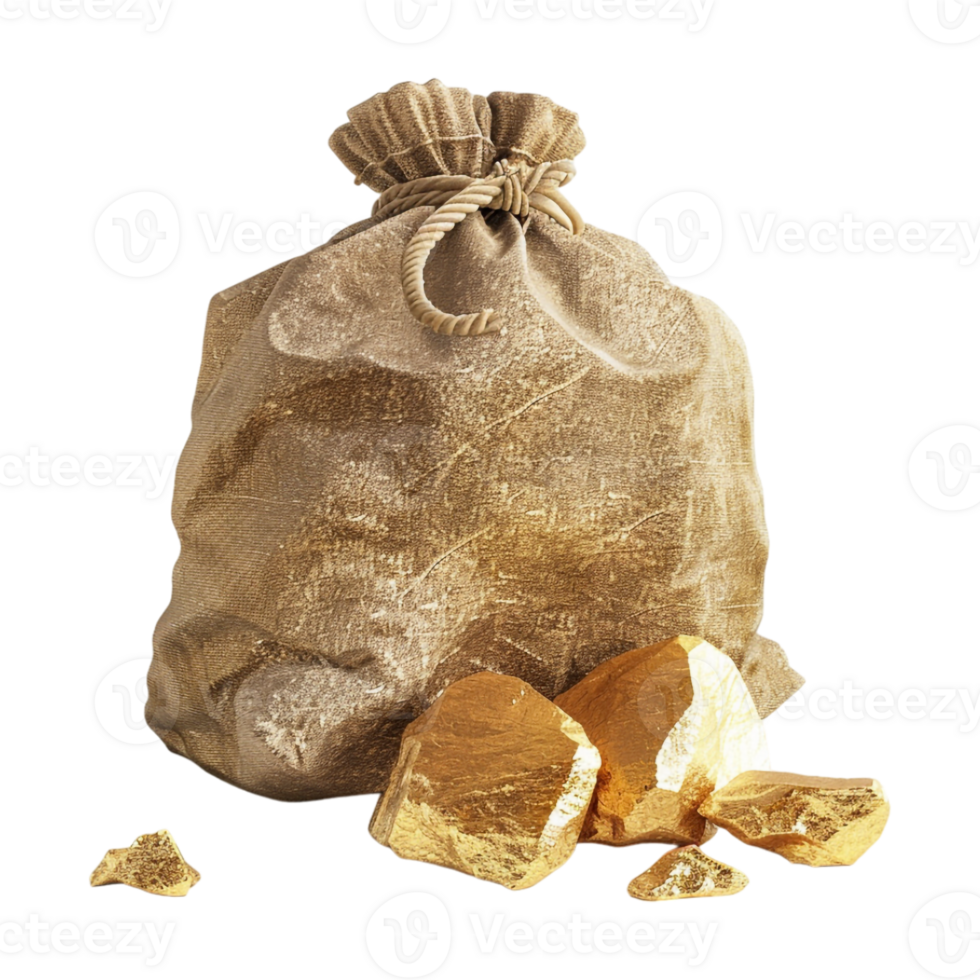 Gold Bag with Raw Stones on Transparent Background png