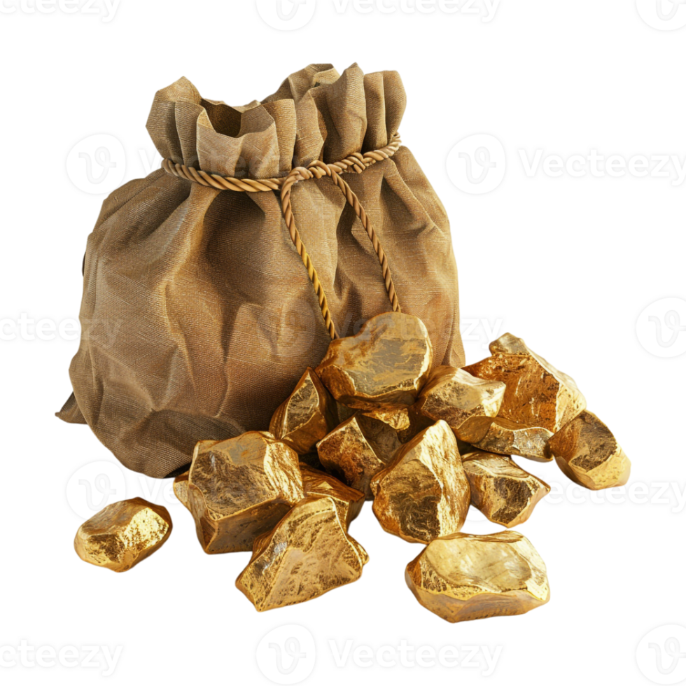 Gold Bag with Raw Stones on Transparent Background png