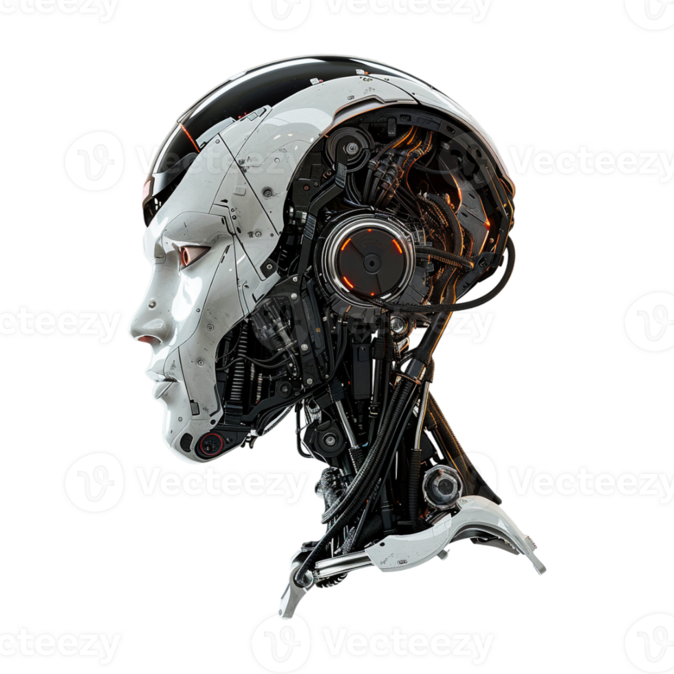 Future Humanoid Robot Skull on Transparent Background png