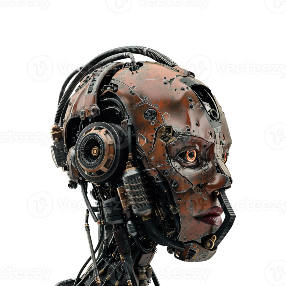 Future Humanoid Robot Skull on Transparent Background png