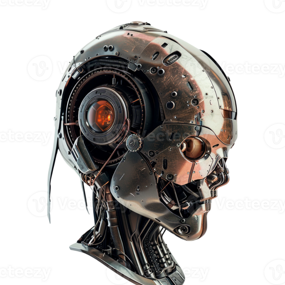 Future Humanoid Robot Skull on Transparent Background png