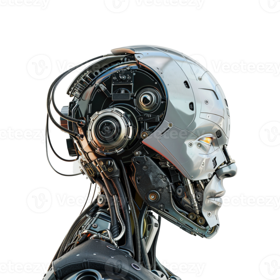 Future Humanoid Robot Skull on Transparent Background png