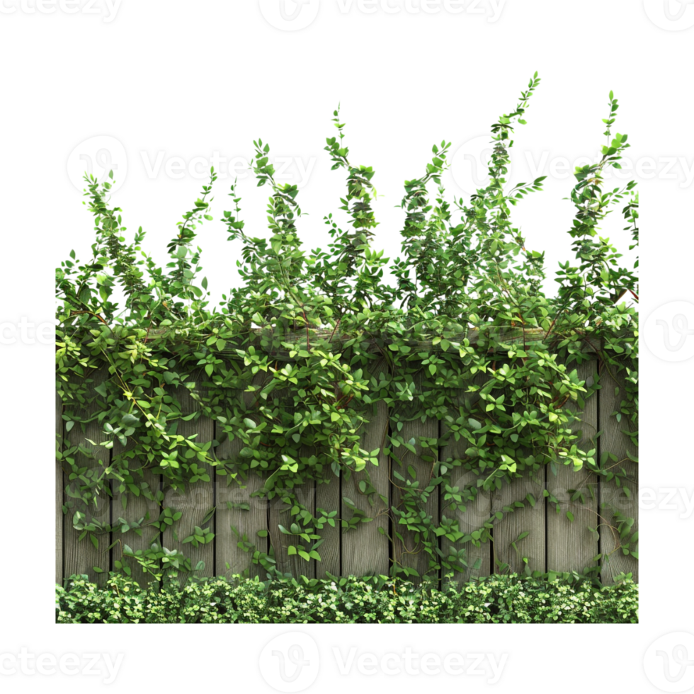 Wooden Fence with Grass on Transparent Background png