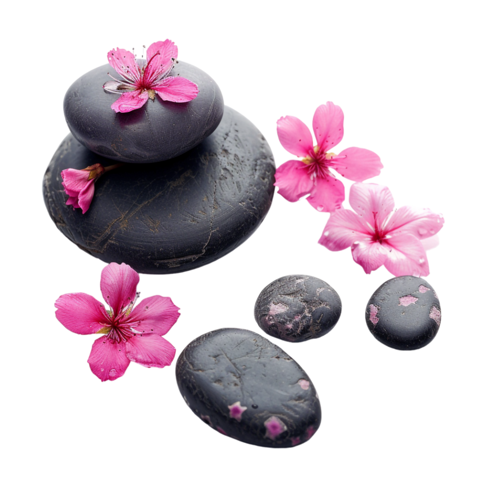 Spa Stones with Flowers on Transparent Background png