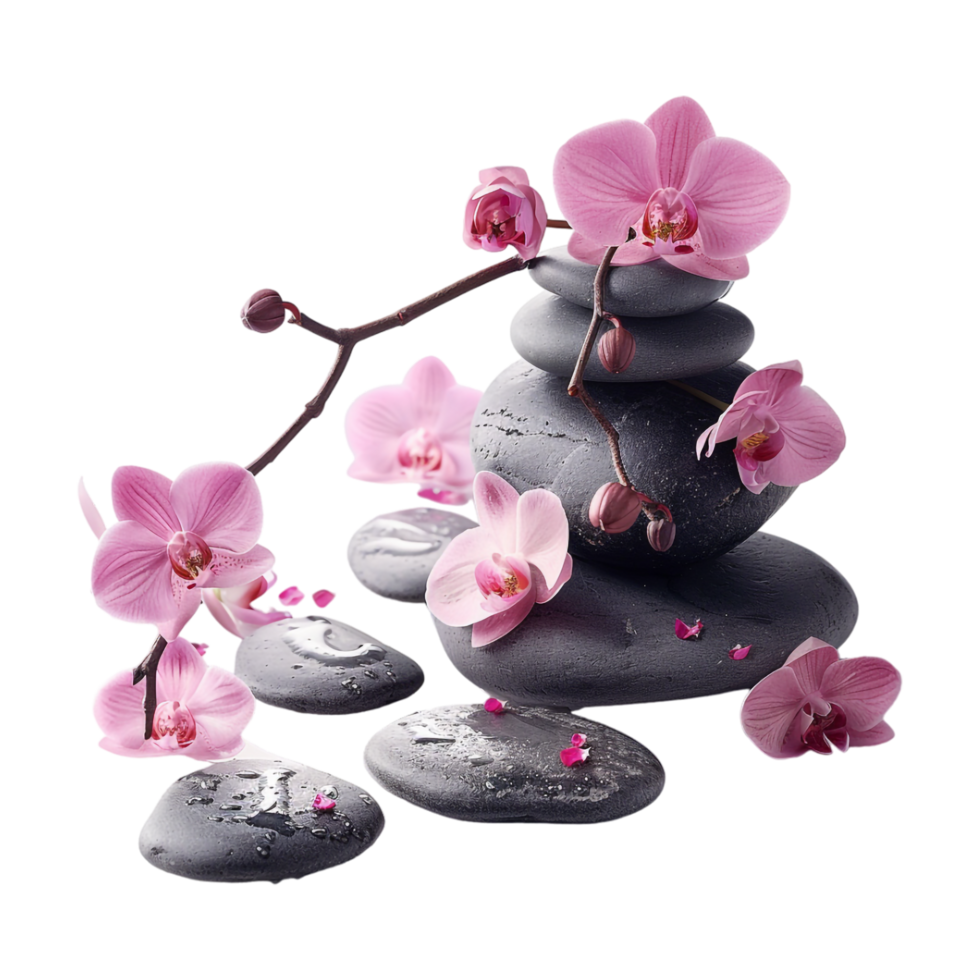 Spa Stones with Flowers on Transparent Background png