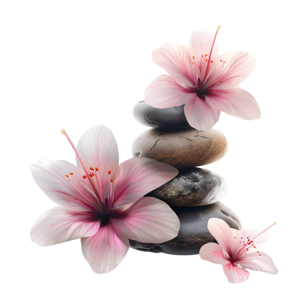 Spa Stones with Flowers on Transparent Background png