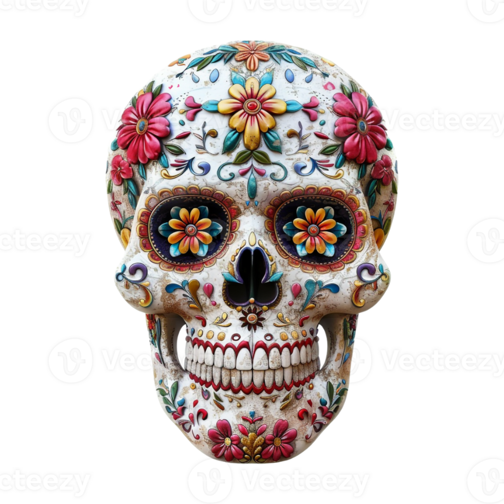 Hand Painted Human Skull on Transparent Background png
