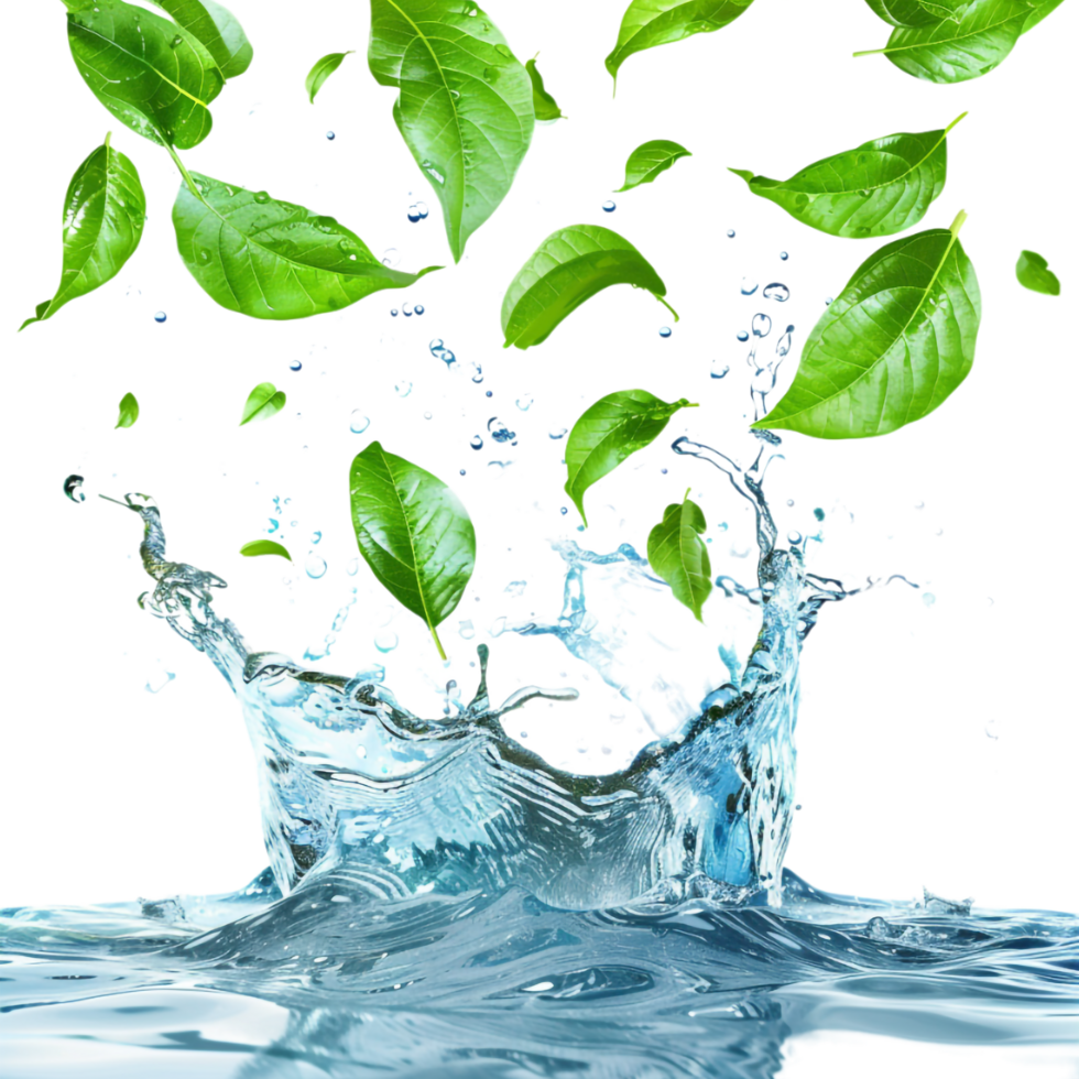 Leaves Splash with Water on Transparent Background png