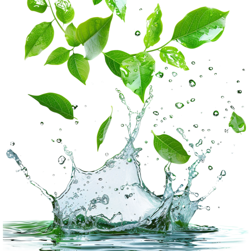 Leaves Splash with Water on Transparent Background png