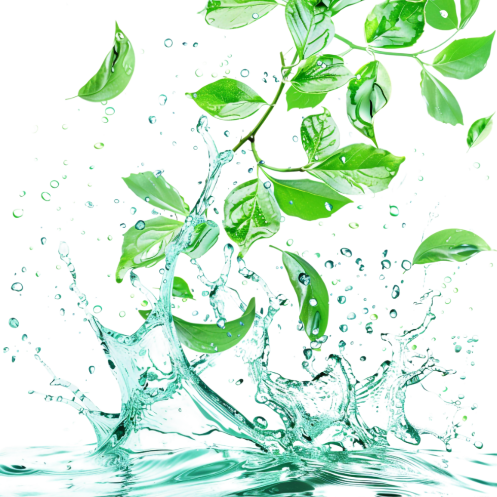 Leaves Splash with Water on Transparent Background png