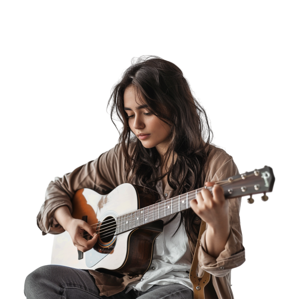 Girl Playing Guitar on Transparent Background png