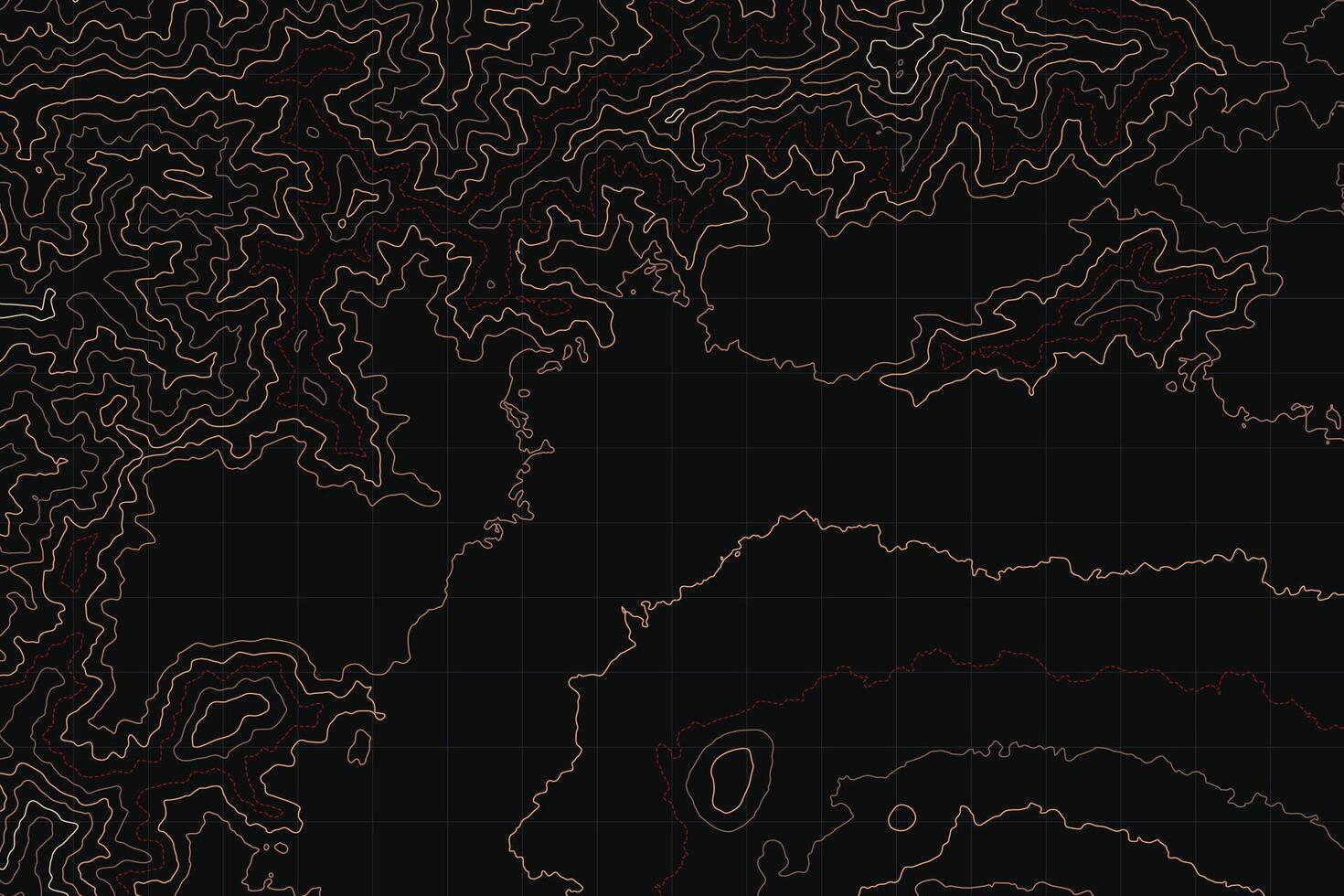 Neon-lit contour lines trace the topography of a dark landscape, offering a dramatic and modern background for mapping and navigation themes vector