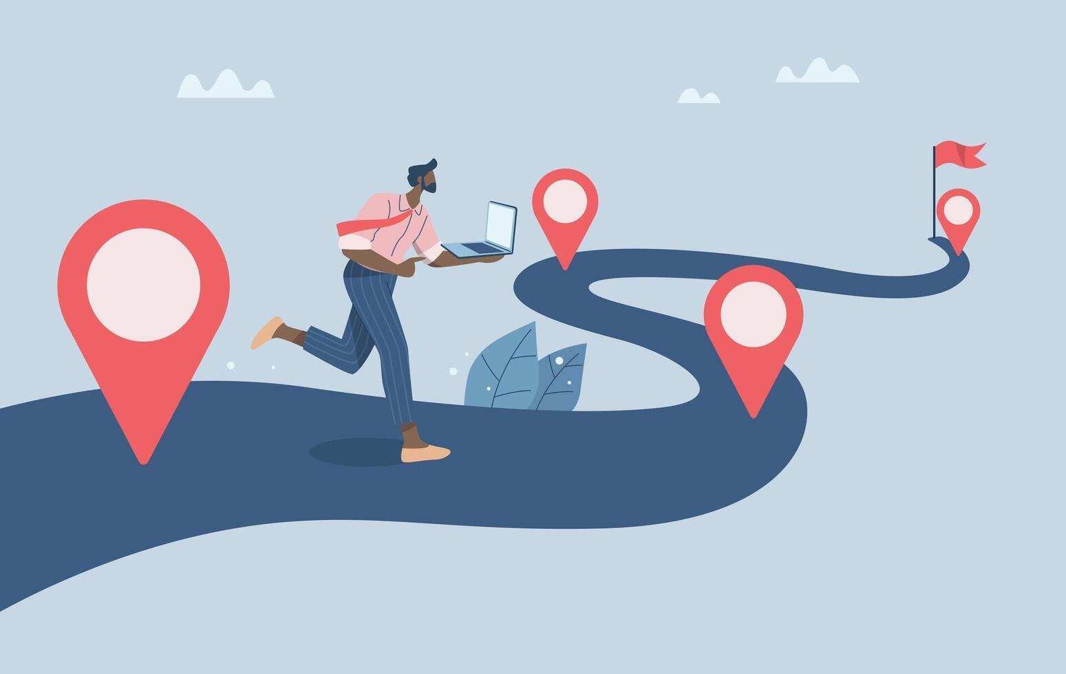 Project planning, Timeline, Progress in business, Roadmap, Work process or work process, Timeline to success, Businessman project manager running work on project timeline. design illustration. vector