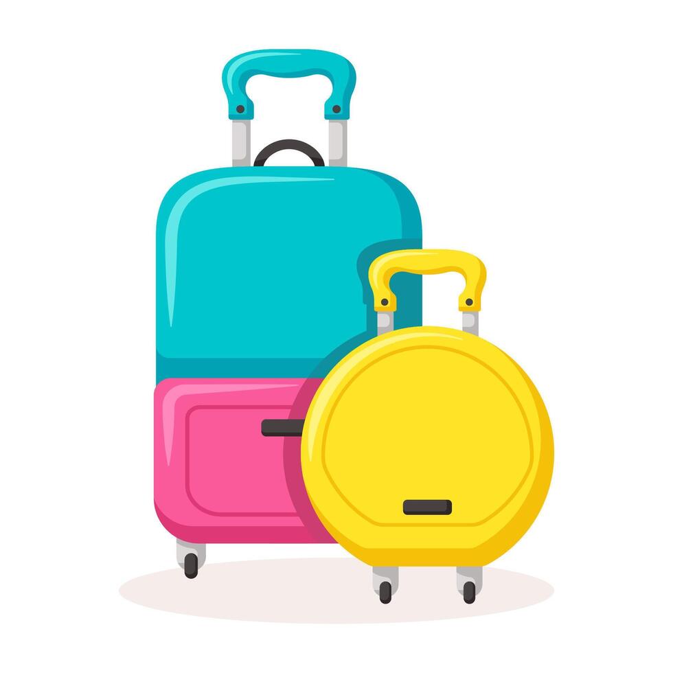 Bon Voyage concept. Traveling suitcases and bags on wheels. Cabin luggage and check in baggage vector