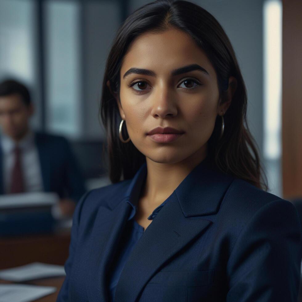 Beautiful Model In Blue Business Suit photo