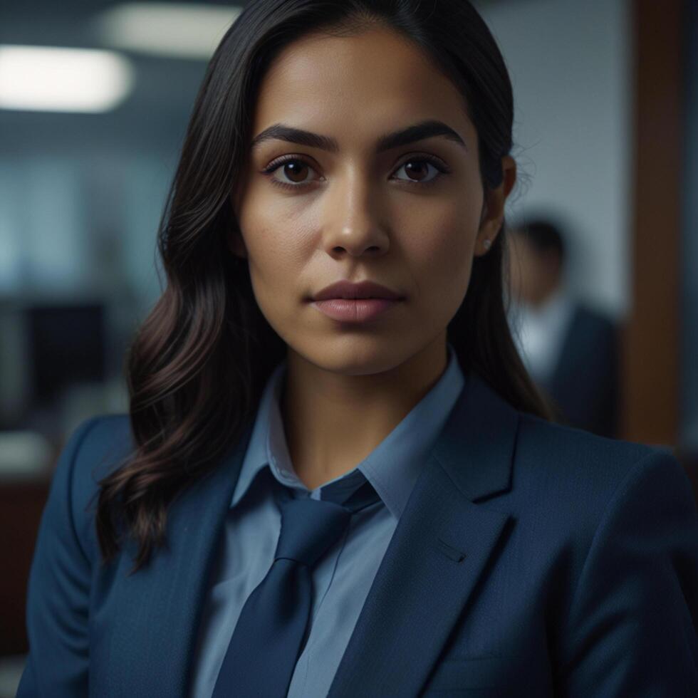 Beautiful Model In Blue Business Suit photo