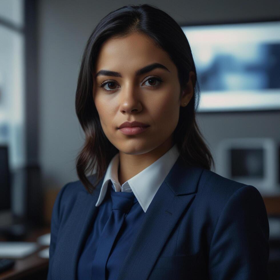 Beautiful Model In Blue Business Suit photo