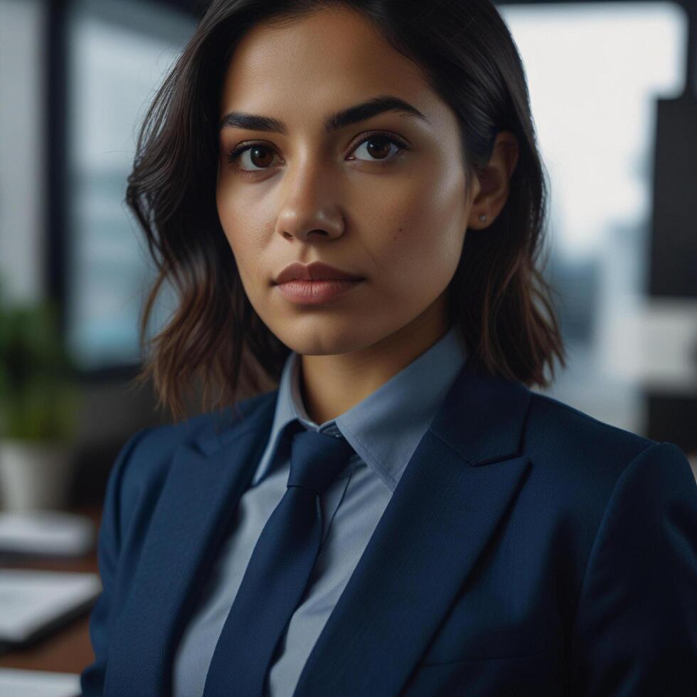 Beautiful Model In Blue Business Suit photo