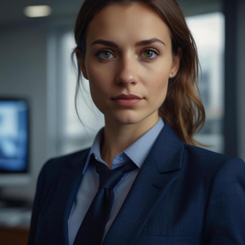 Beautiful Model In Blue Business Suit photo