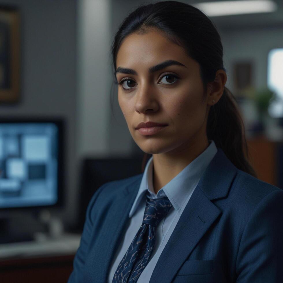 Beautiful Model In Blue Business Suit photo