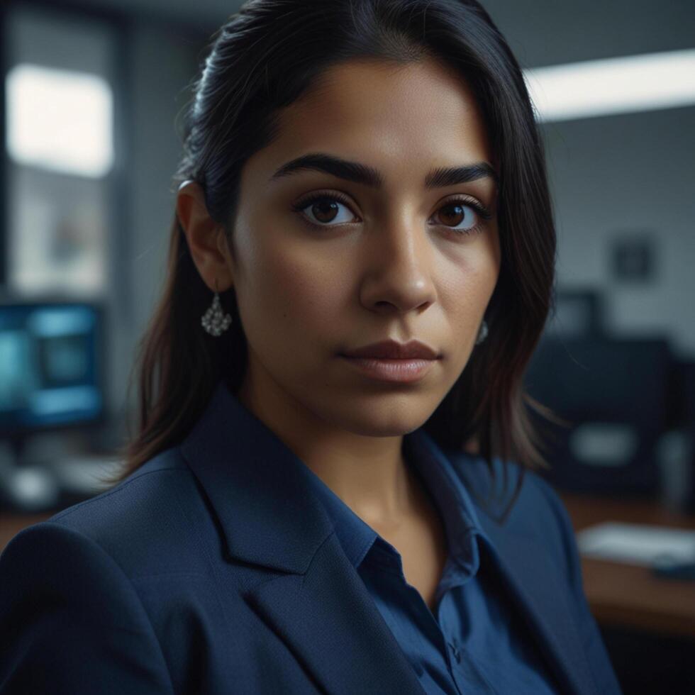 Beautiful Model In Blue Business Suit photo