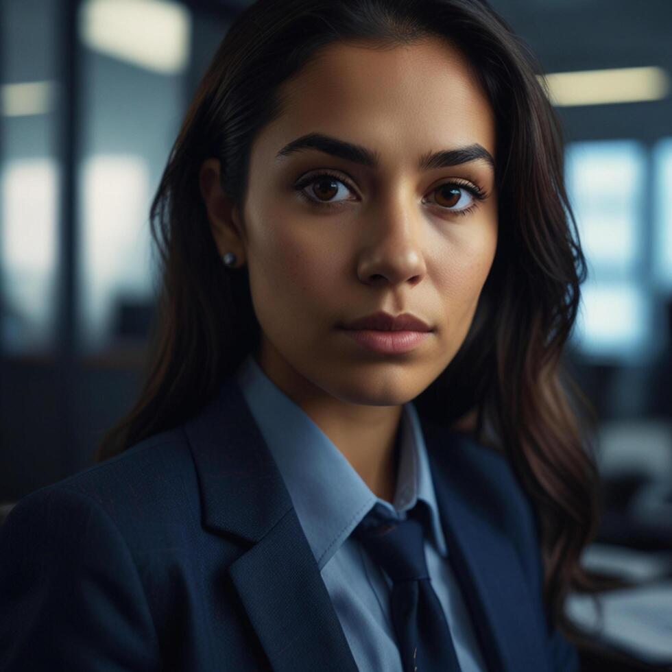 Beautiful Model In Blue Business Suit photo