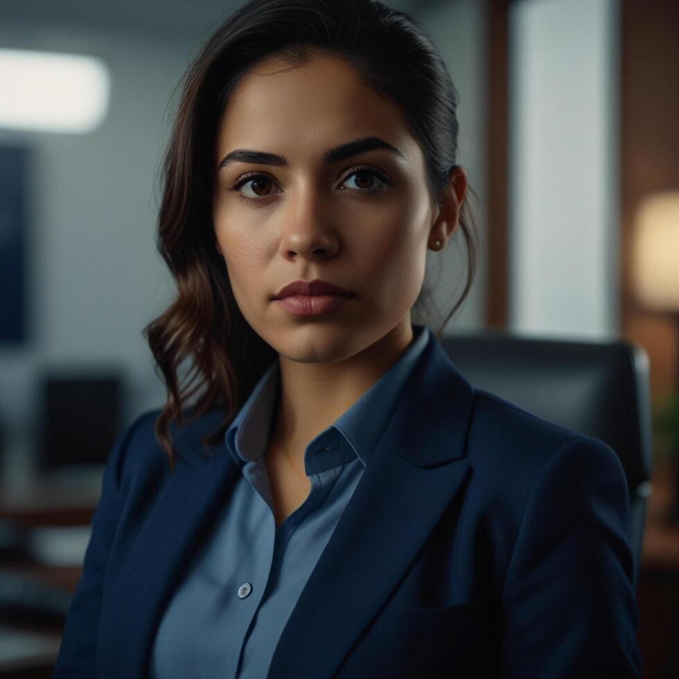 Beautiful Model In Blue Business Suit photo