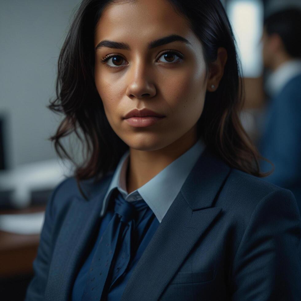 Beautiful Model In Blue Business Suit photo