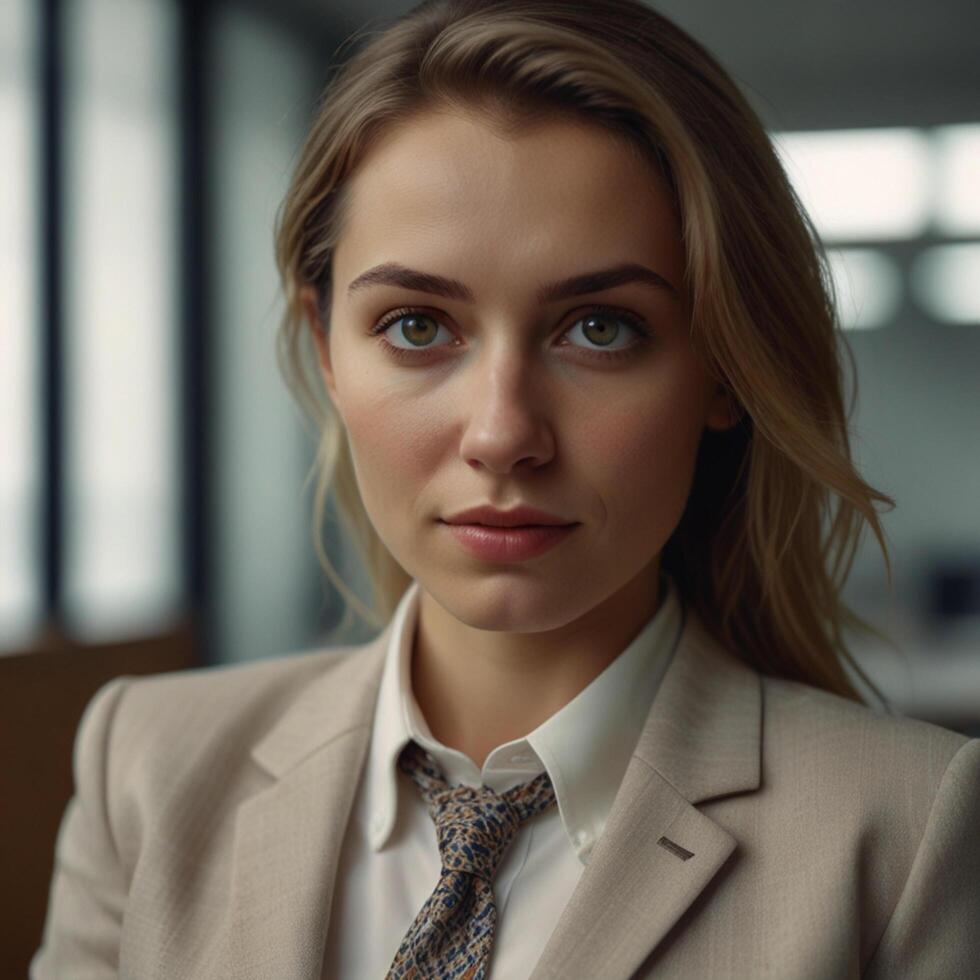 Beautiful Girl Model In Cream Business Suit photo
