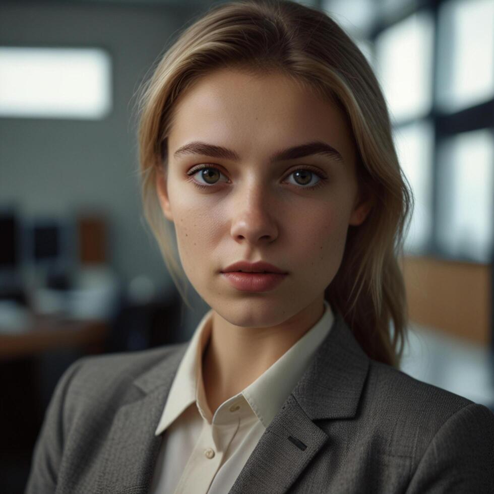 Beautiful Girl Model In Cream Business Suit photo