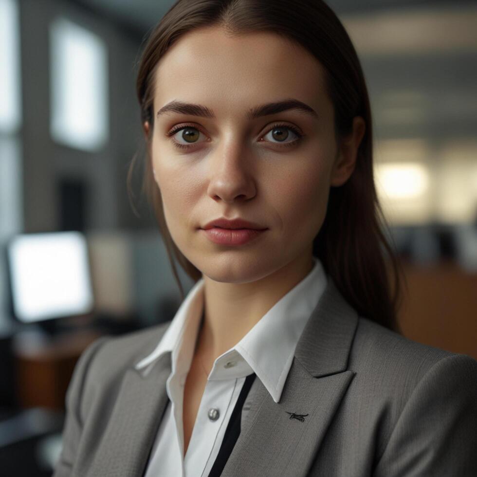 Beautiful Girl Model In Cream Business Suit photo