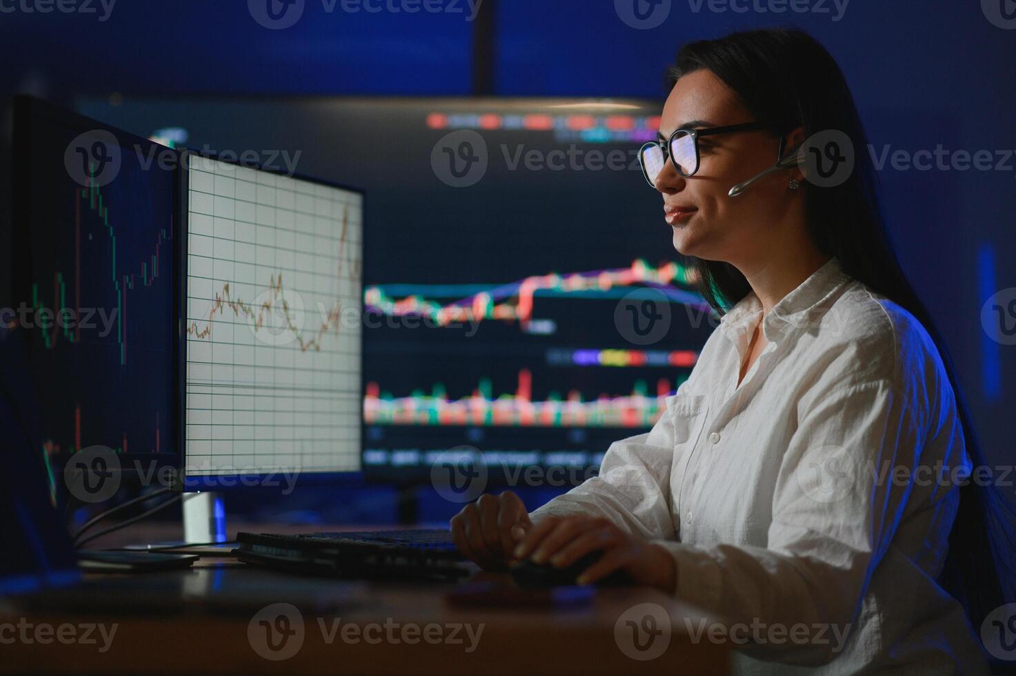 Business stock traders working on crypto currency markets with blockchain technology photo