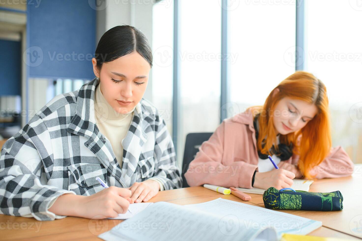 Students studying in library or classroom photo