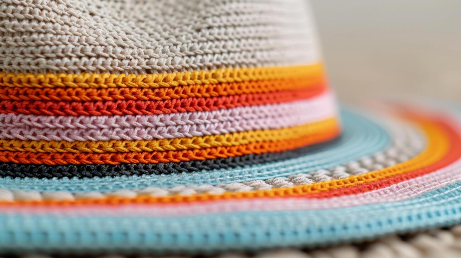 Colorful Woven Hat Displayed on Table in Bright Store Interior photo
