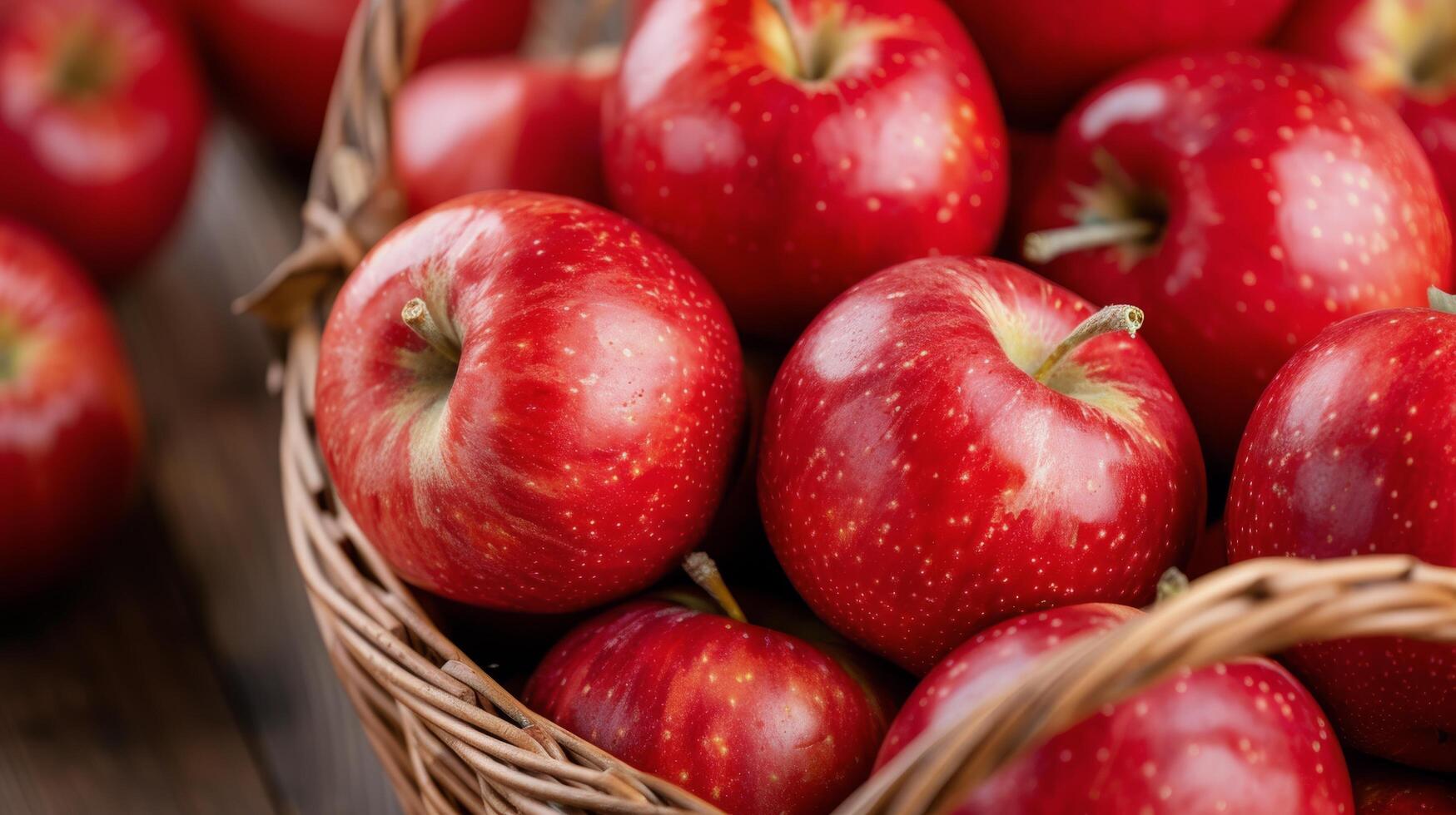 Fresh Red Apples in a Woven Basket With Soft Bokeh Background photo